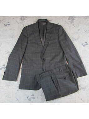 Brooks Brothers 1818 Regent Suit Grey  Plaid Made USA sz  40 R / 34  100% Wool